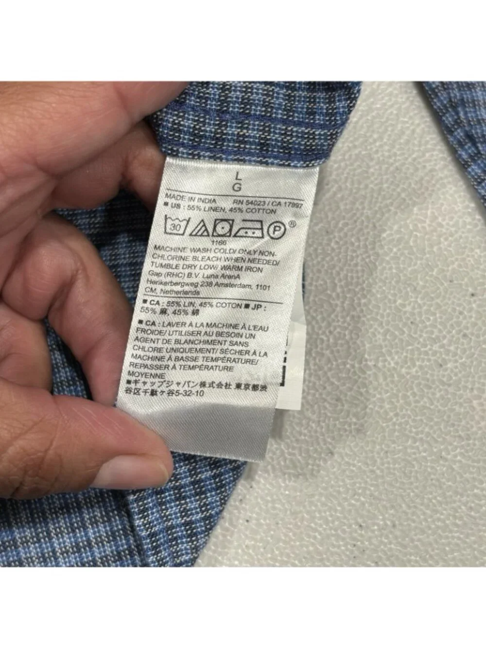 Banana Republic Linen Blend Slim Fit Plaid Button Up Shirt Light Weight Size L